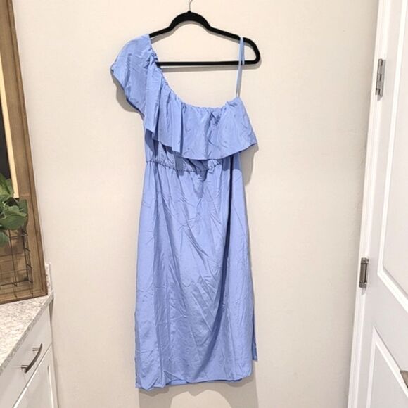 FINAL SALE🌷Club Monaco Hanitah👗 silk one shoulder ruffle dress size 10 - Picture 5 of 16
